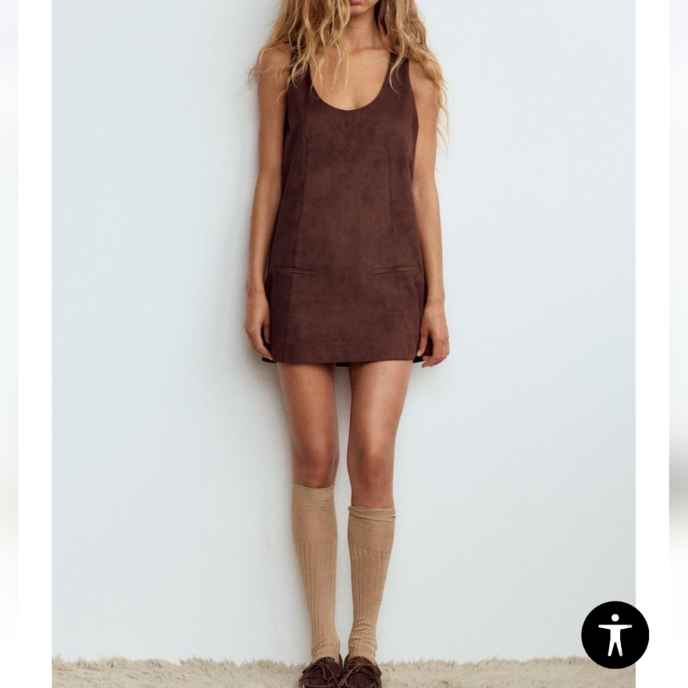 NWT ZARA FAUX SUEDE BROWN MINI DRESS